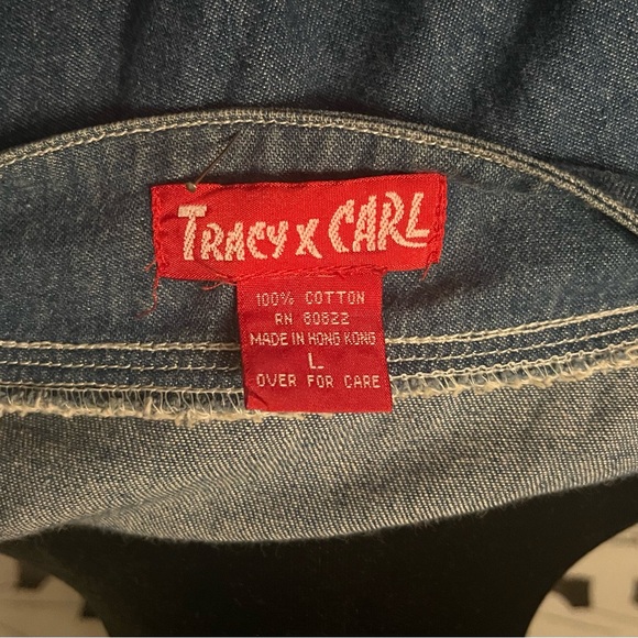 TRACY X CARL EXCELLENT DARK BLUE CHAMBRAY LONG SLEEVE BUTTON UP TOP - Picture 7 of 8